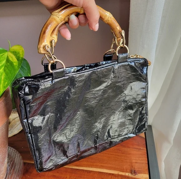 Bourbon and Bamboo The Perfect Bag Small Black Clutch Zipper Gold Hardware - Picture 2 of 12